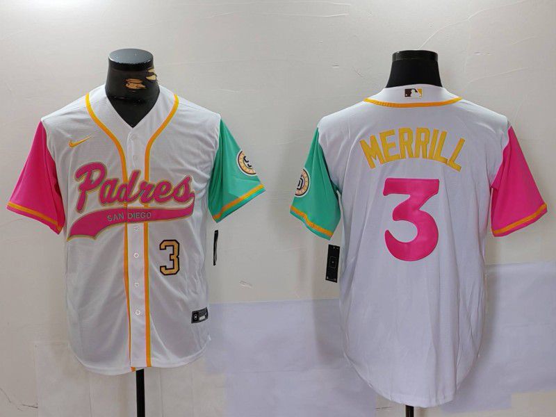 Men San Diego Padres #3 Merrill White Joint Name 2024 Nike MLB Jersey style 2